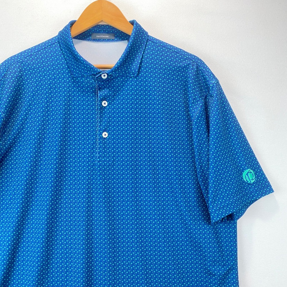 Turtleson Performance Golf Polo Mens Large Blue Micro Print Stretch Short Sleeve